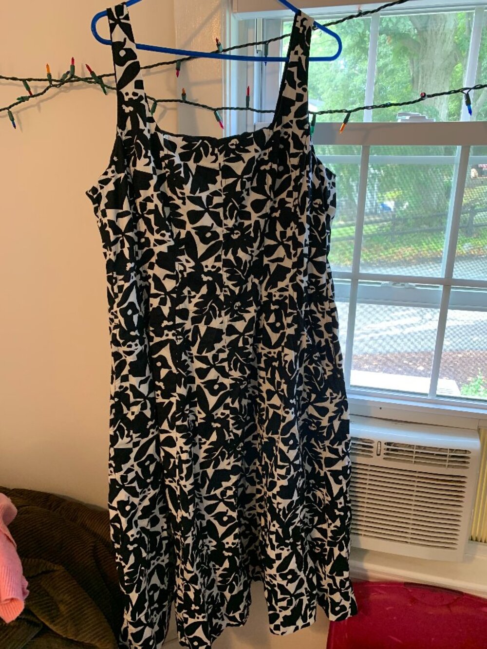 Free Assembly Square Neck Sleeveless Dress XXL Black White Floral Cotton